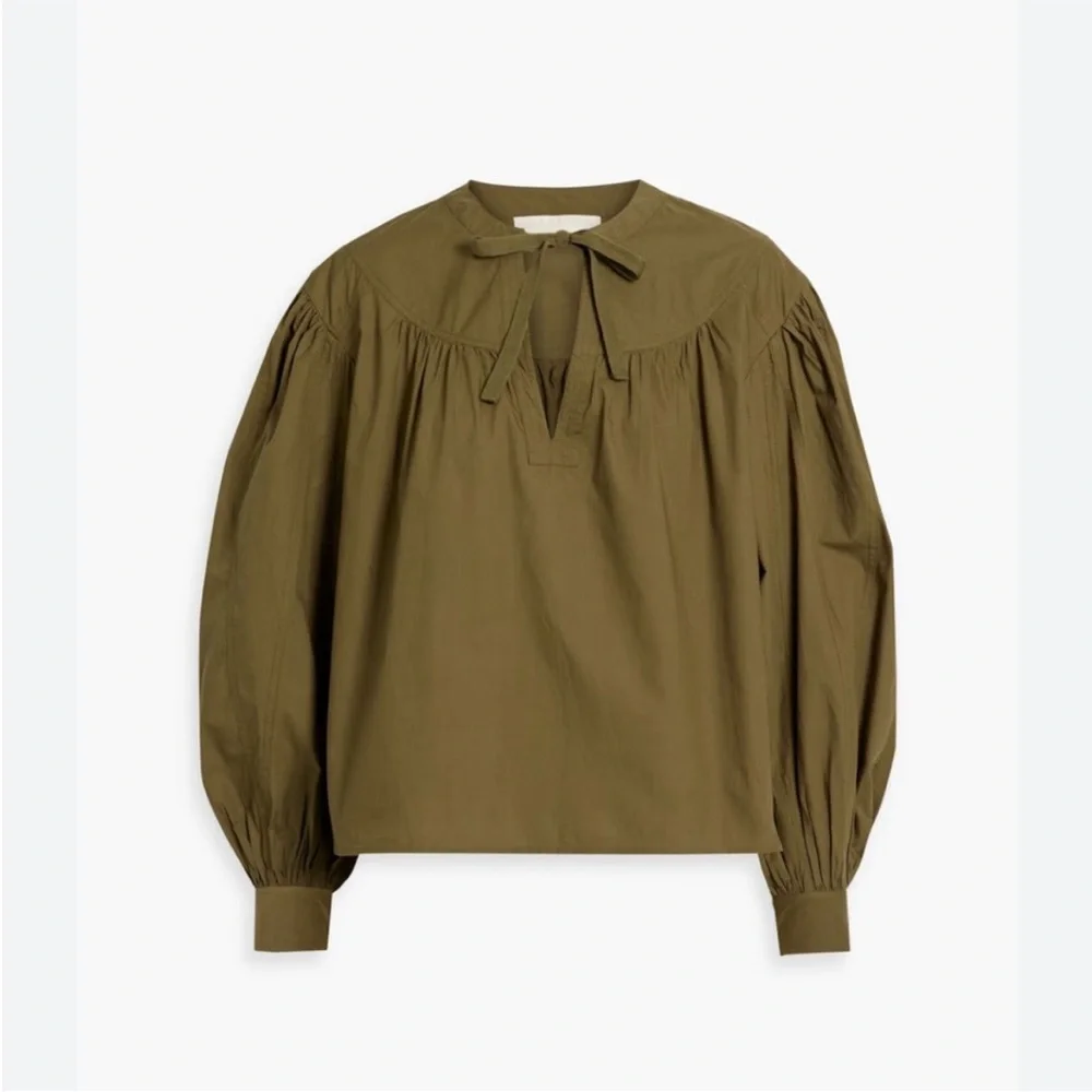 Ulla Johnson Delaney Blouse Olive Green Cotton Puff Sleeve Top Size 4 Boho Chic - Picture 5 of 12